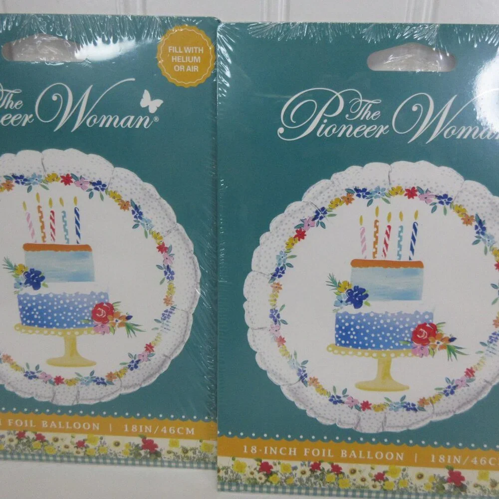 Lot of 4 Pioneer Woman Foil Balloon Happy Birthday & Cake Round 18in New